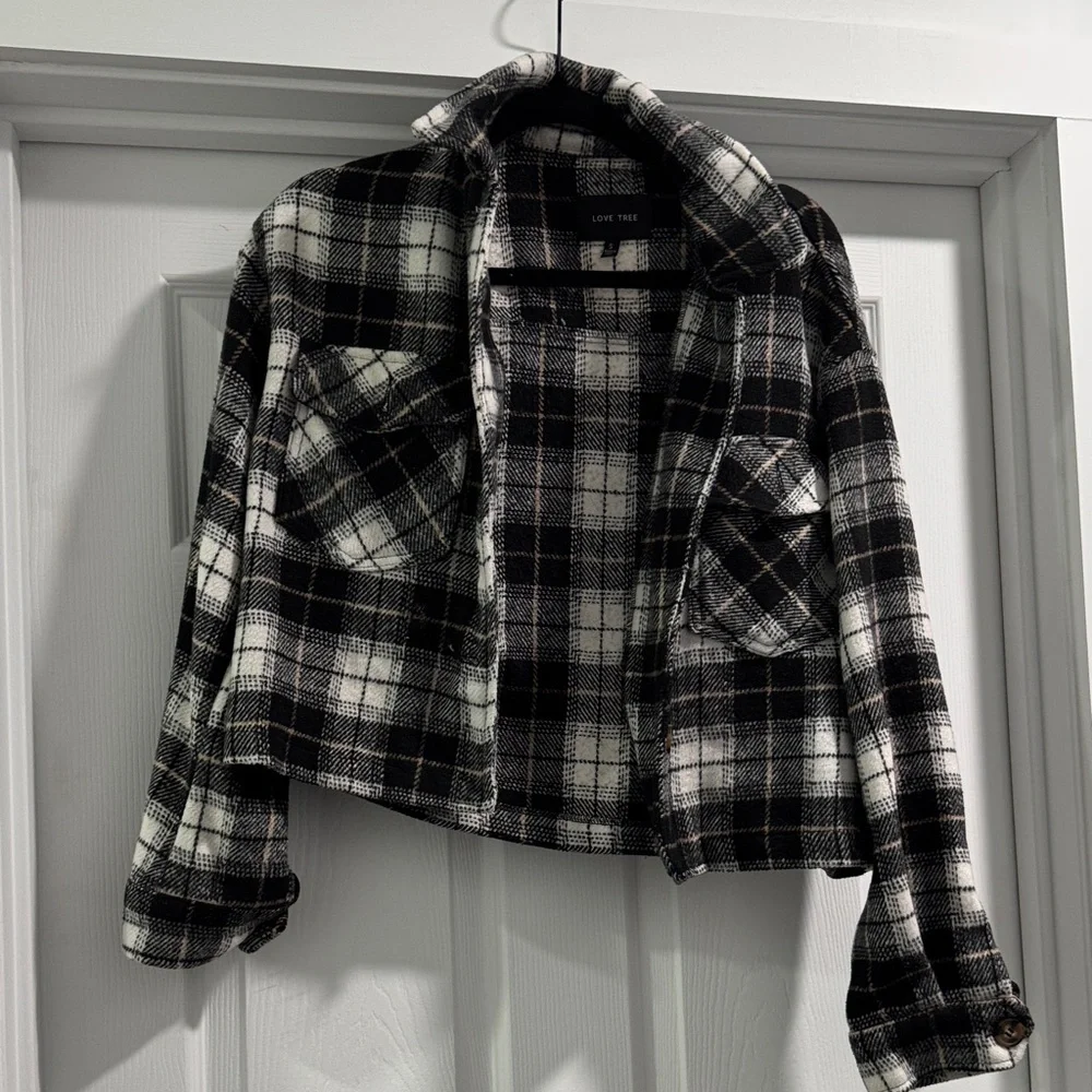 Love Tree Checkered Black and White Utility Jacket - Picture 1 of 1